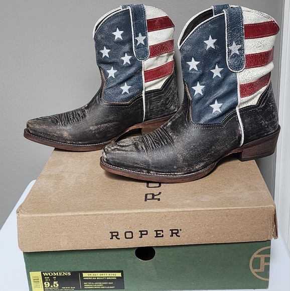 Roper Women's Patriotic Western Boots - Brown Red White & Blue